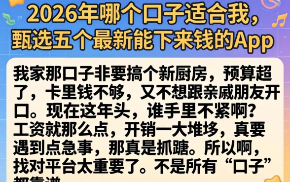 2026年哪个口子适合我，甄选五个最新能下来钱的app