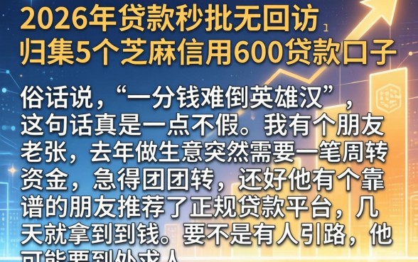 2026年贷款秒批无回访,归集5个芝麻信用600贷款口子