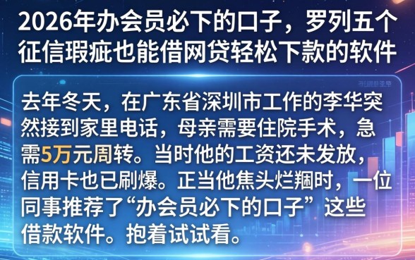 2026年办会员必下的口子，罗列五个征信瑕疵也能借网贷轻松下款的软件