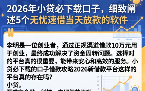 2026年小贷必下载的口子，细致阐述5个无忧速借当天放款的软件