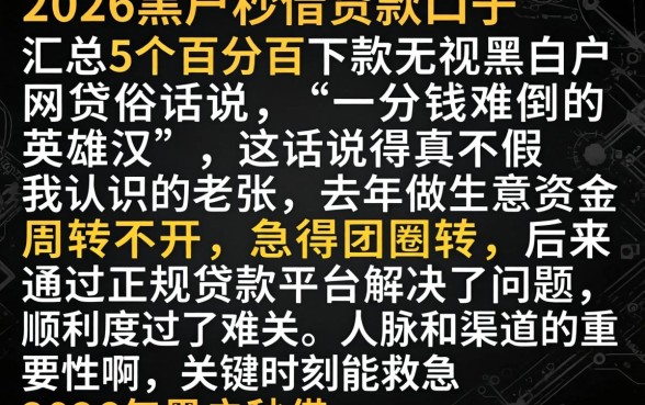 2026年黑户秒借贷款口子，汇总5个百分百下款无视黑白户网贷