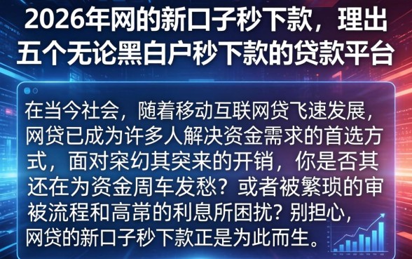 2026年网贷新口子秒下款，理出五个无论黑白户秒下款的贷款平台