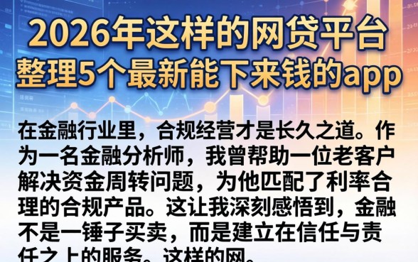 2026年这样的网贷平台，整理5个最新能下来钱的app