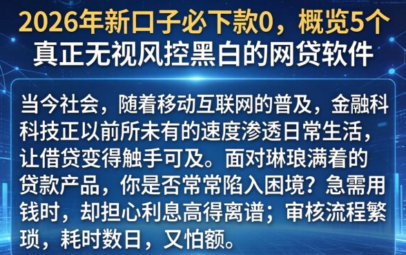 2026年新口子必下款0，概览5个真正无视风控黑白的网贷软件