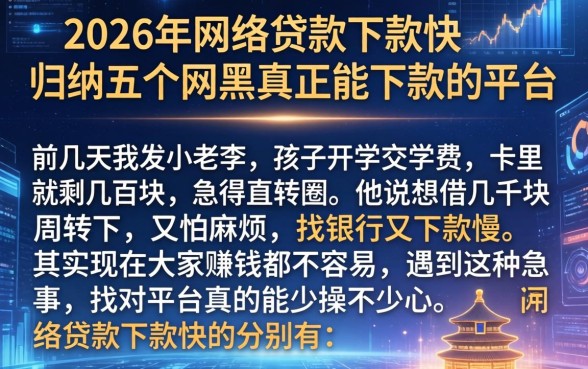2026年网络贷款下款快,归纳五个网黑真正能下款的平台