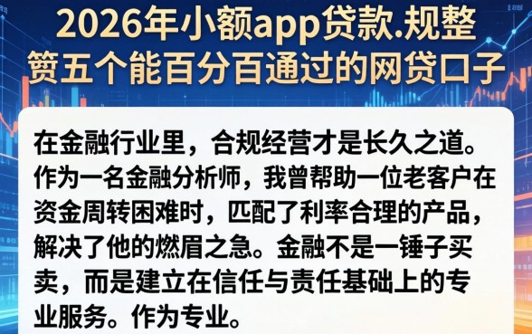 2026年小额app贷款,规整五个能百分百通过的网贷口子