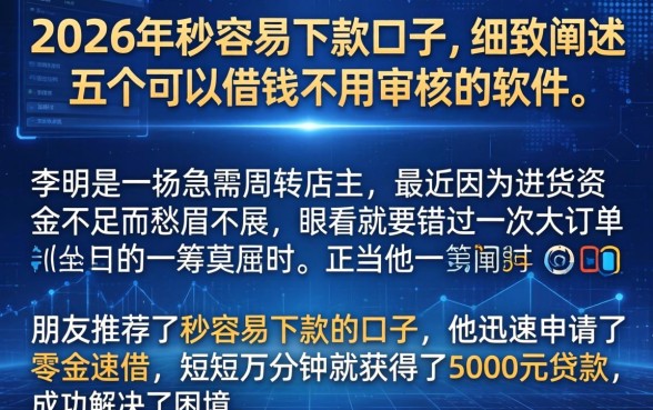 2026年秒容易下款的口子，细致阐述五个可以借钱不用审核的软件