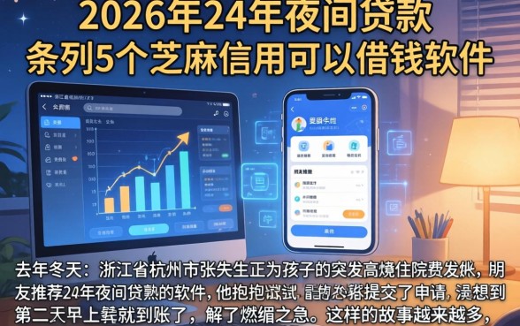 2026年24年夜间贷款，条列5个芝麻信用可以借钱的软件