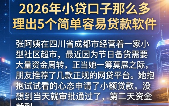 2026年小贷口子那么多，理出5个简单容易贷款软件
