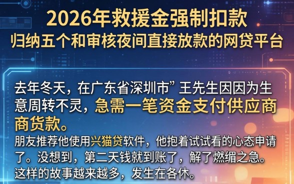 2026年救援金强制扣款，归纳五个不审核夜间直接放款的网贷平台
