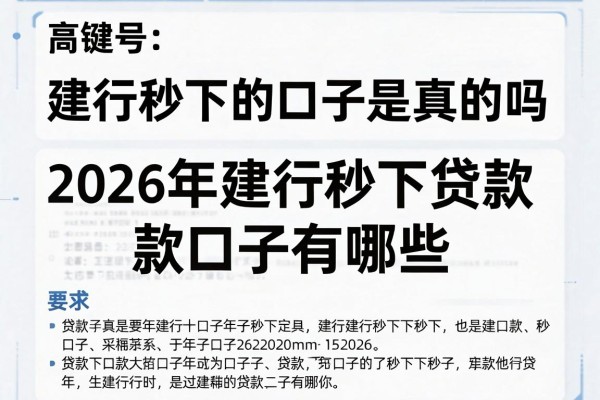 建行秒下的口子是真的吗，2026年建行秒下贷款口子有哪些