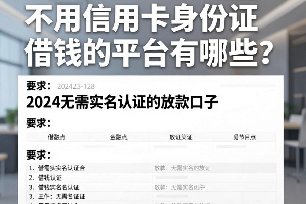 不用信用卡身份证借钱的平台有哪些,2024无需实名认证的放款口子