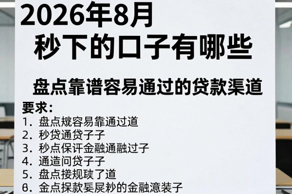 2026年8月秒下的口子有哪些，盘点靠谱容易通过的贷款渠道